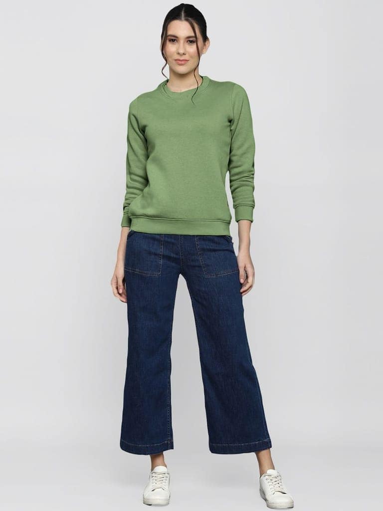 Women Solid Olive Pullover view 3