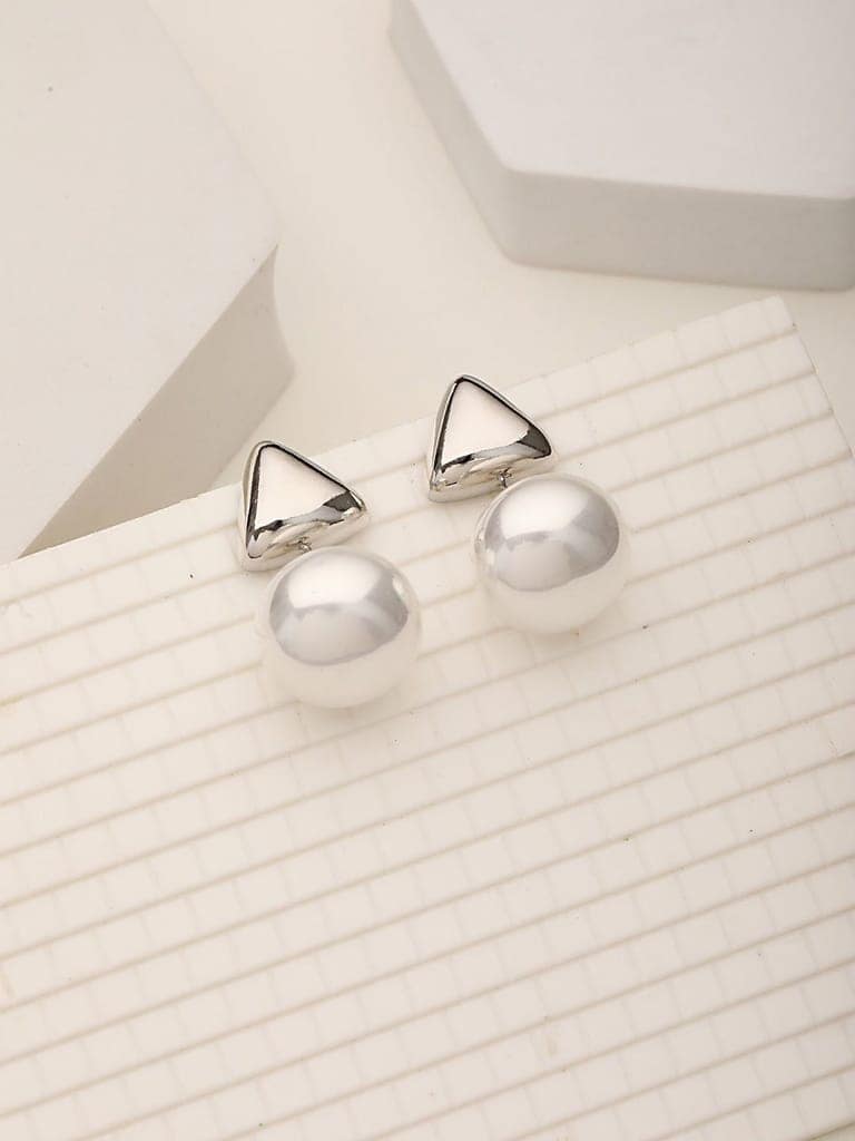 Anti-Tarnish Silver Plated Tiangular Pearl Drop minimal Earrings view 2