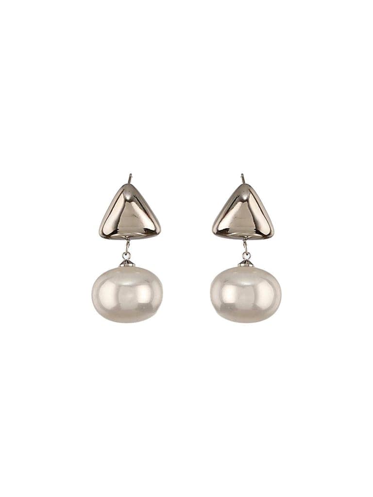 Anti-Tarnish Silver Plated Tiangular Pearl Drop minimal Earrings view 4