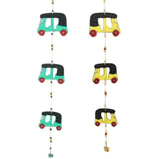 DECOREER Wooden Auto-Rickshaw Wall Hanging Set of 2