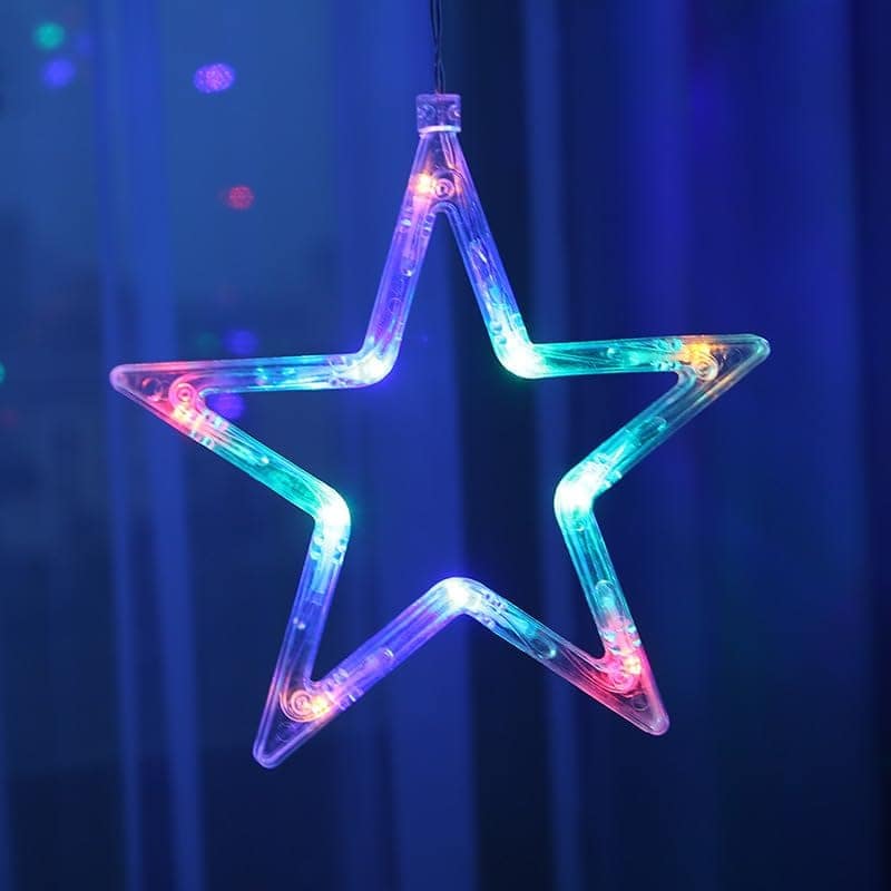 GLOWSERIE Remote-Controlled Twinkling Rainbow Star Curtain Lights with Crystal-Look Hanging Stars for Home Decoration view 2