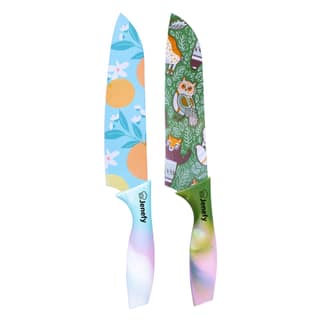 Jenefy Ultra Sharp Knife with prints of protective sheath Chef Knife Japanese Santoku Knife with Nonstick coating Non Slip Ergonomic Handle & Blade Cover High carbon Stainless Steel Blue & Green Combo