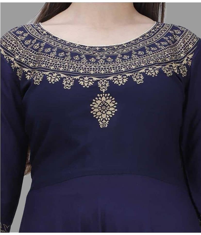 Smien Rayon Printed Anarkali Women's Kurti - Blue ( Pack of 1 ) view 2