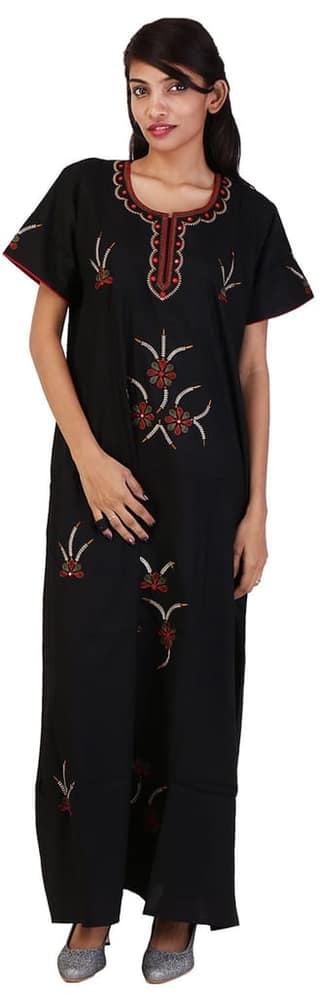 VALENCIA SLEEPWEAR lissybissy Cotton Resham Embroidery Nighty Night Gown Maxi for Women A line (KNW-13, Dark, X-Large)