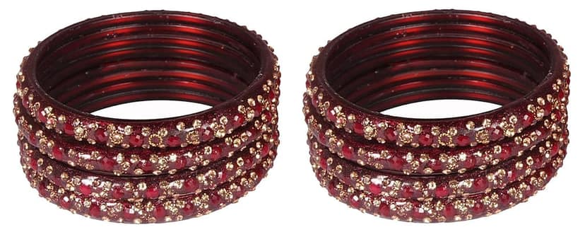 NMII Zircon Gemstone with Heart Shaped Beads and Golden Colour Balls Studded Glossy Finished Glass Kada Set For Women Pack of 12 Kada Set view 2