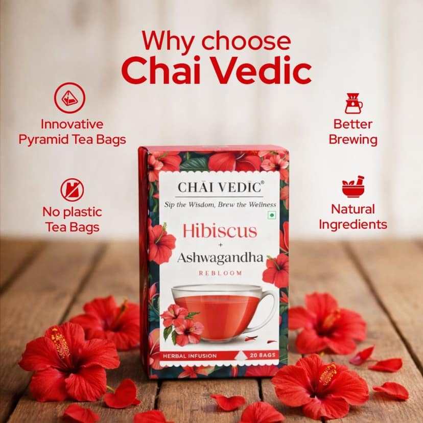 Chai Vedic Hibiscus Ashwagandha Rebloom Herbal Infusion Tea with Cinnamon, Ginger and Apple Flavour view 6