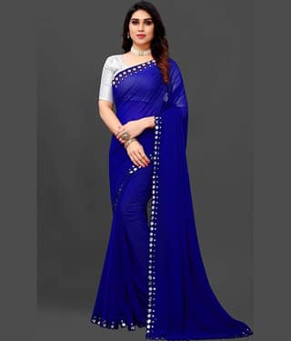 RIDDHI SHIVAY FAB Georgette Embroidered Saree With Unstitched Blouse Piece ( Green )