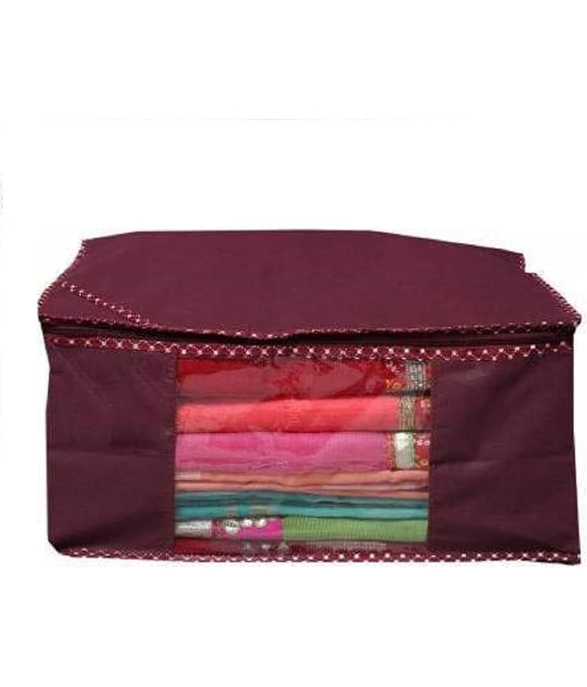 Non-Woven Saree Cover Cloth Storage & Organizer ( Pack of 8 ) Maroon Multi Saree Cover view 2