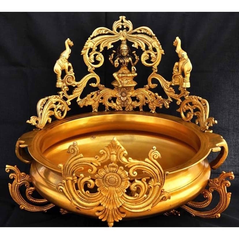 Brass Flower Urli with Laxmi Ji - Handcrafted Puja Decor, Diameter : 16.4 Inch (BSMAS1153 A) view 2