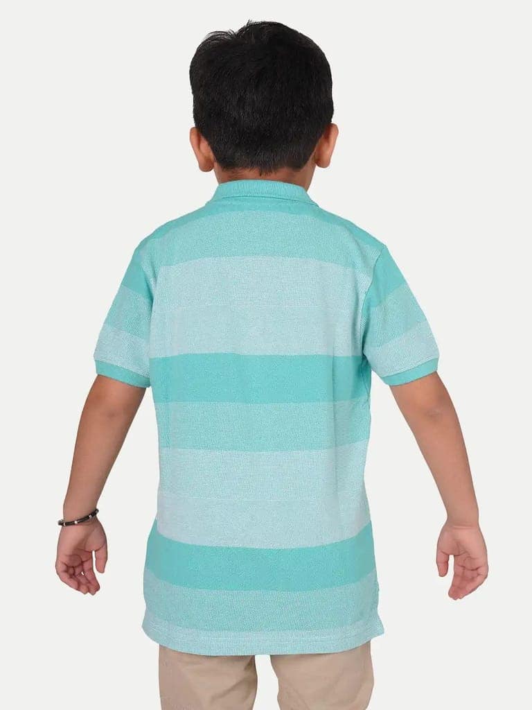 Teen Boys Light Blue Colour-Blocked Polo T-Shirt view 4