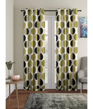 Cortina - Polka Dots Printed Room Darkening Eyelet Curtain-9 Ft-pack of 2