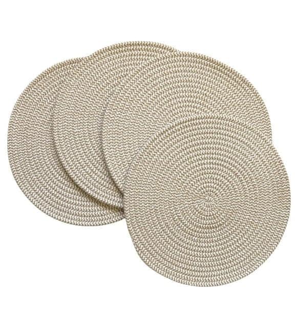 Generic Cotton Dining Table Round Placemat Mats Set of 4 (Beige-White)-PID66459