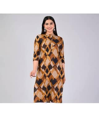 MAUKA Rayon Printed Straight Women's Kurti - Brown ( Pack of 1 )