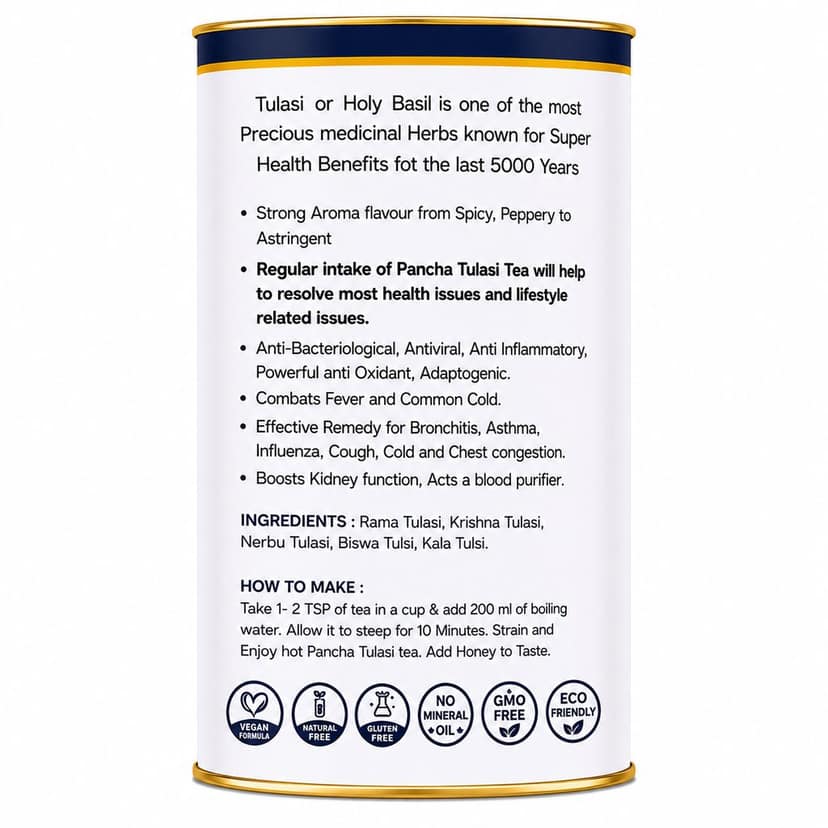 Pancha Tulasi Tea 50 gm | Blend of 5 Varieties of Tulasi | Caffeine Free | Supports Immunity Respiratory Wellness Stress Relief view 3