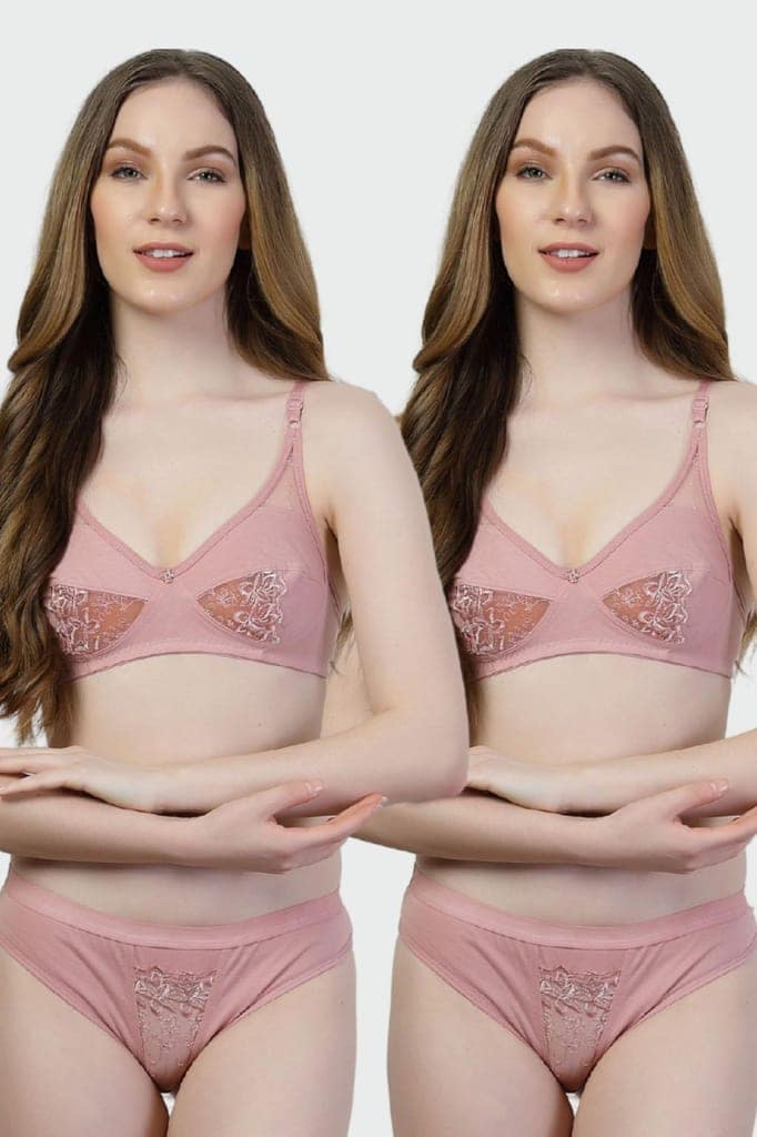 adornstar Women Cotton Lingerie Set with Solid Color Design | Non Wired and Non Padded Bra with Full Coverage Hipster Panty Set | Stylish and Soft Stretchable Fabric (Pack of 2) view 2