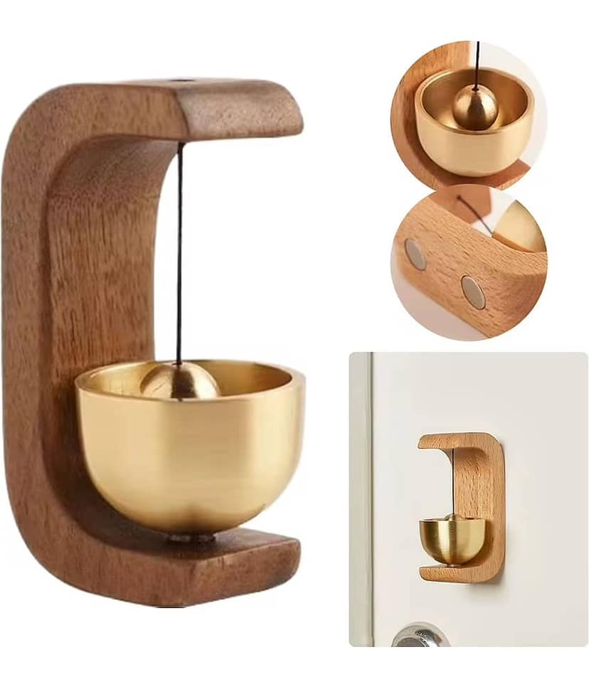Wooden Magnetic Door Bell Chime – Brass Shopkeeper Entry Alert for Small Doors, Wall Mount Classic Sound Bell, Decorative Vintage Doorbell for Home, Office & Store Use view 2