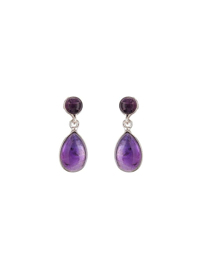 925 Sterling Silver Rhodium Natural Amethyst Gemstone Minimal Handcrafted Drop Earrings view 7