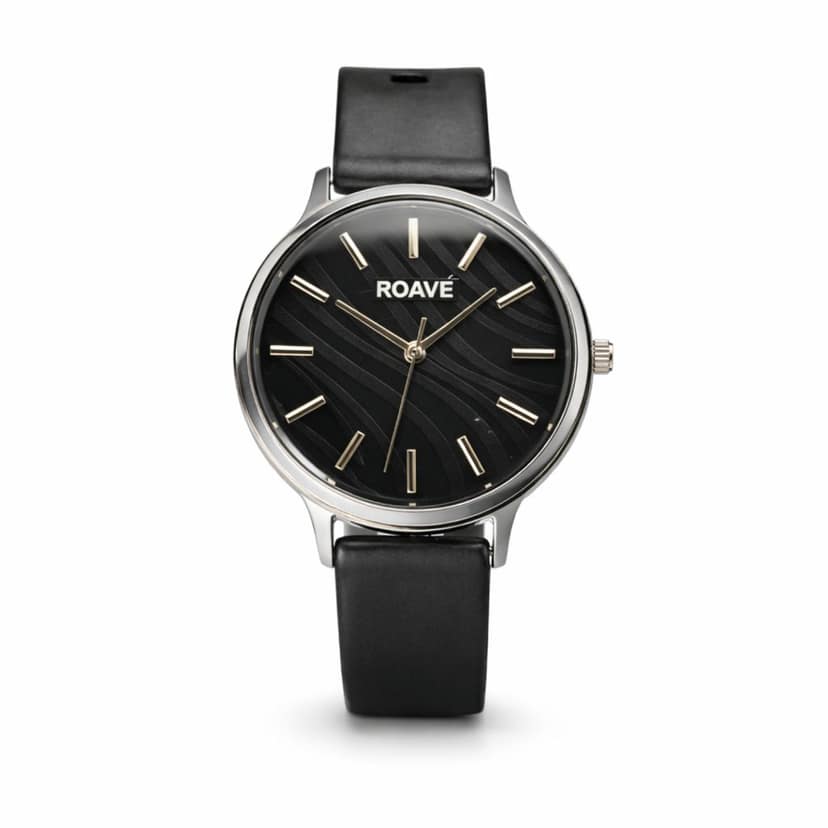 ROAVÉ Quartz Round Silicone Band Casual Analog Watch For Women With Buckle Clasp - Black view 2