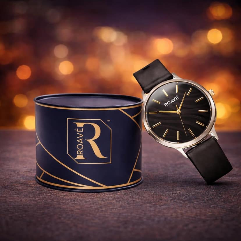 ROAVÉ Quartz Round Silicone Band Casual Analog Watch For Women With Buckle Clasp - Black view 9