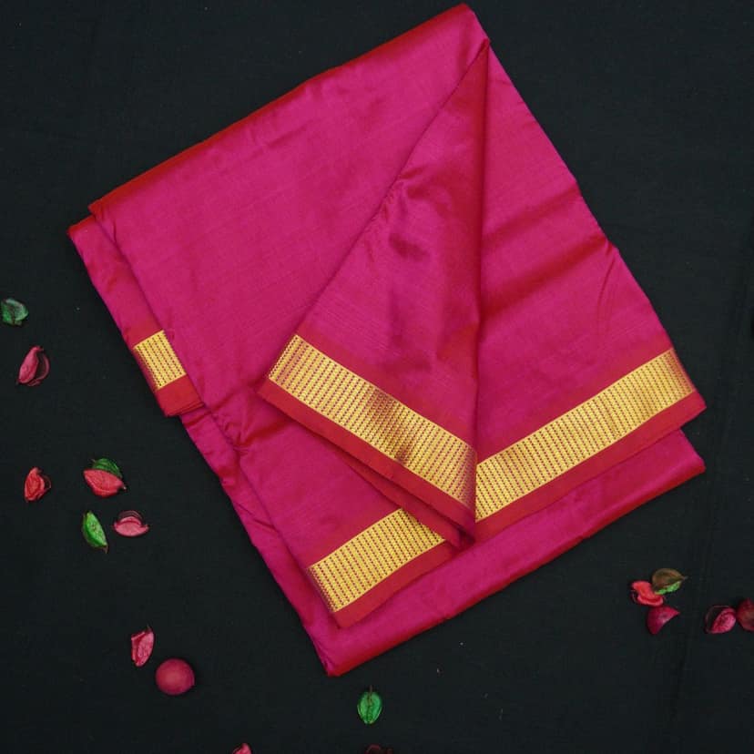 Pink Kanchipuram Silk Saree - 9 Yard Saree view 3