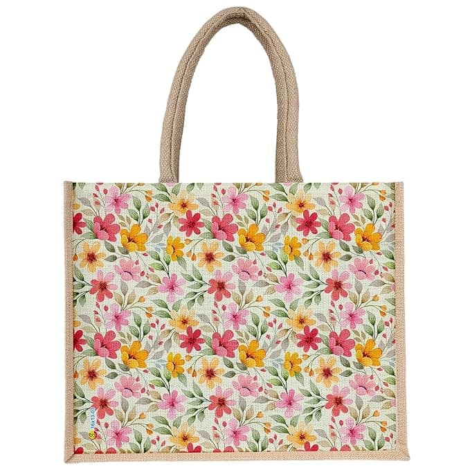 Sangra Floral Printed Jute Handbag with Lining (16 x 13 x 5 inch) view 2