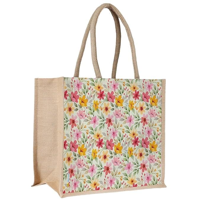 Sangra Floral Printed Jute Handbag with Lining (16 x 13 x 5 inch) view 5