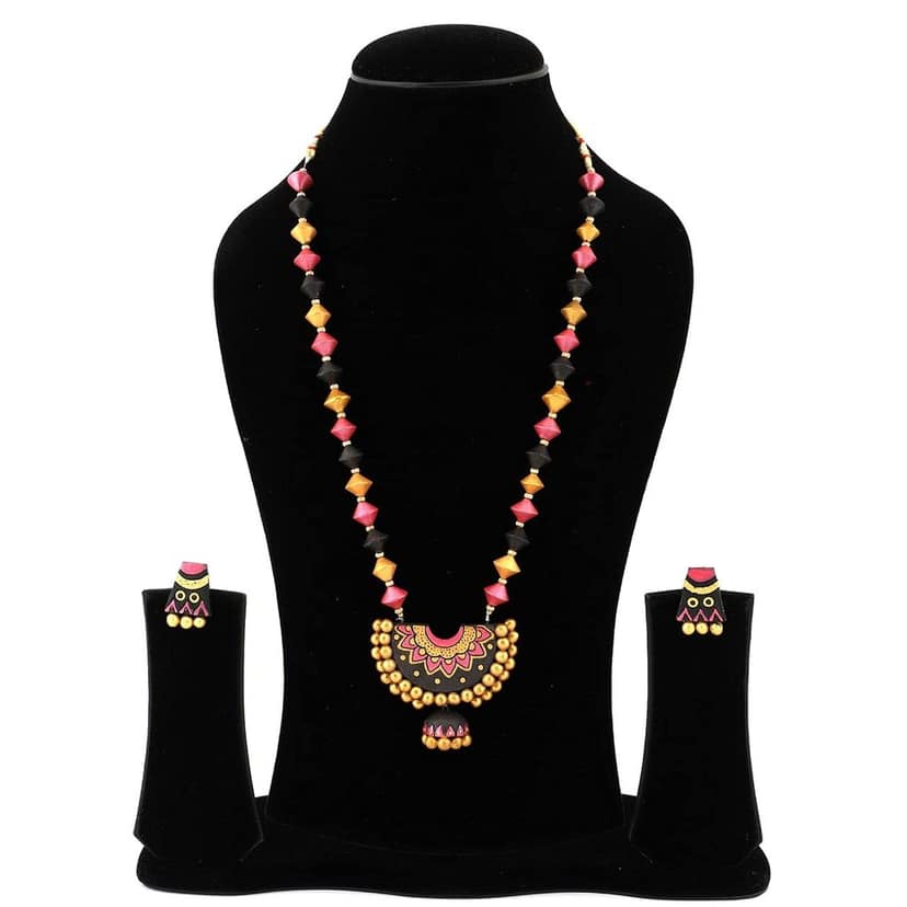 Le bijouxistic Ekam EK traditional temple design terracotta necklace set with earring combo(set of two necklaces) got women and girls for casual and formal wear view 4