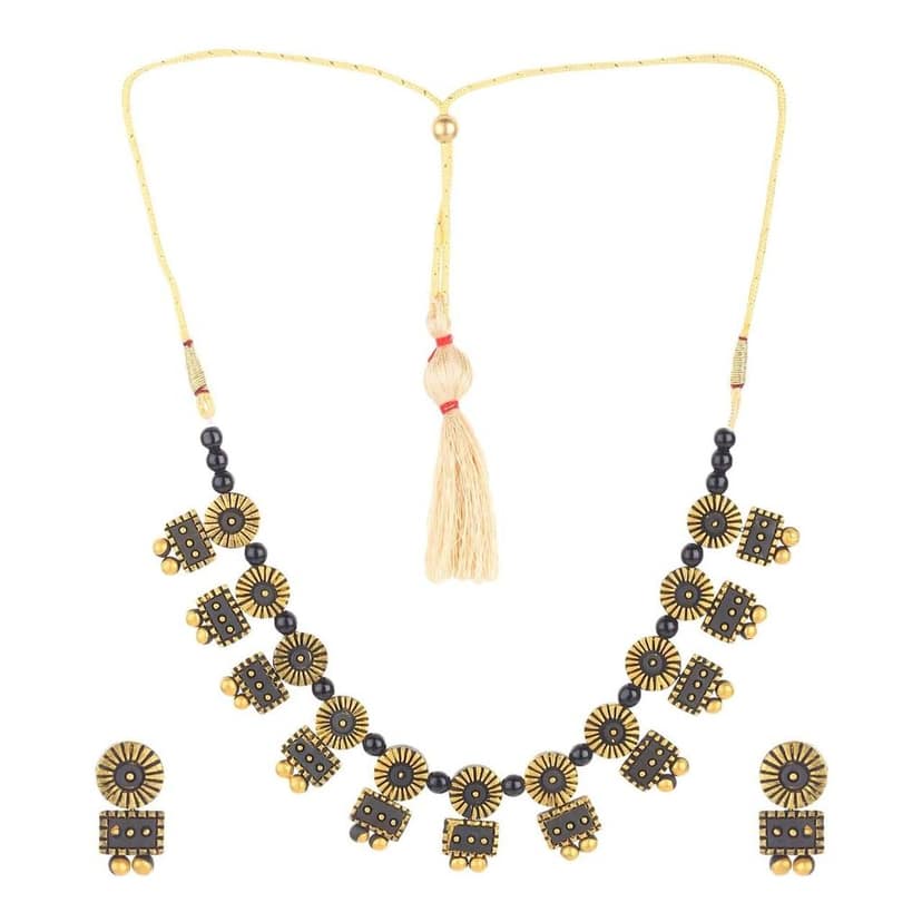 Le bijouxistic Ekam EK traditional temple design terracotta necklace set with earring combo(set of two necklaces) got women and girls for casual and formal wear view 6