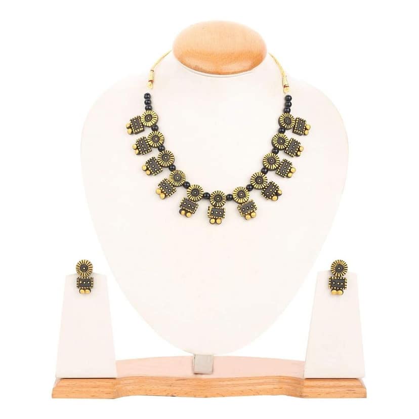 Le bijouxistic Ekam EK traditional temple design terracotta necklace set with earring combo(set of two necklaces) got women and girls for casual and formal wear view 7