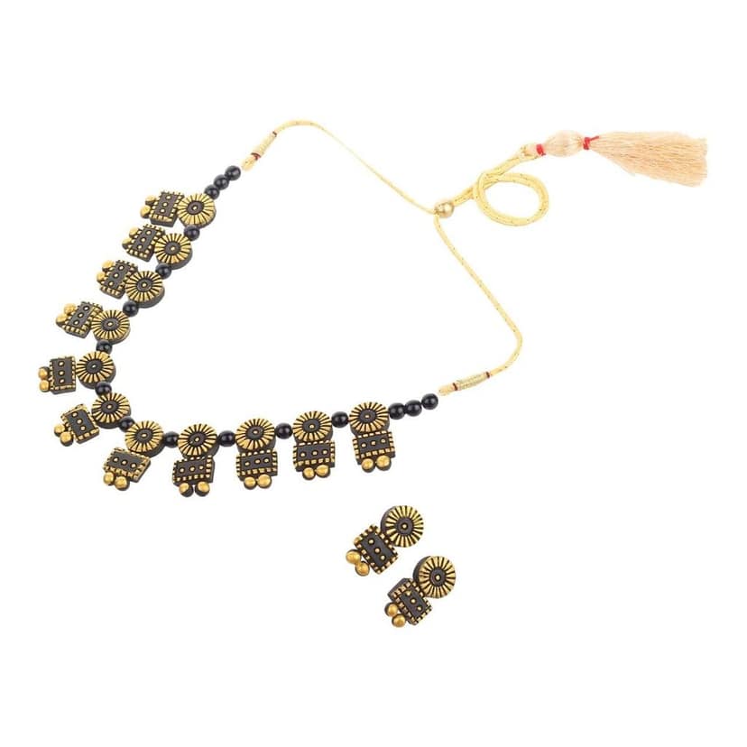 Le bijouxistic Ekam EK traditional temple design terracotta necklace set with earring combo(set of two necklaces) got women and girls for casual and formal wear view 9