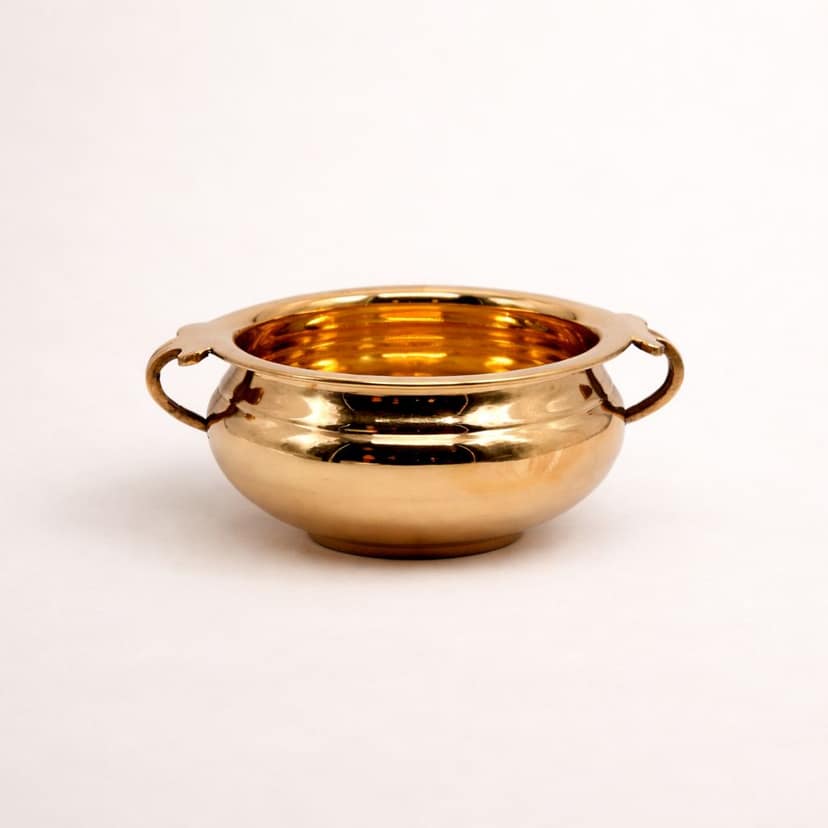 Golden Brass Traditional Serving Bowl with Handles 8 Inch Plain Urli