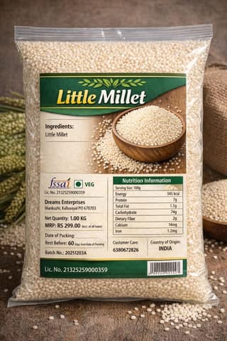 Dreams Kerala Little Millet Chama Rice | kerala chama | 1kg Cleaned & Natural – Healthy Rice Alternative |polished rice |