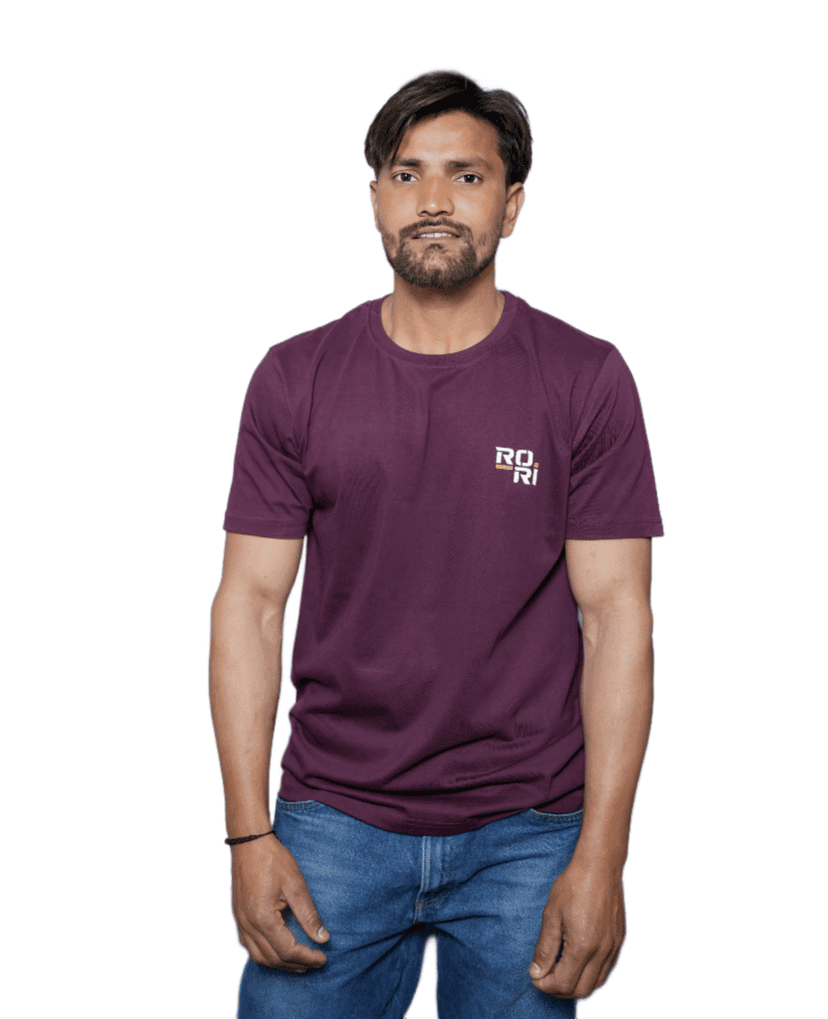 Premium Cotton Men's Classic Series Round Neck Half Sleeve T-Shirt by Rori | Solid Color | Made in India view 4