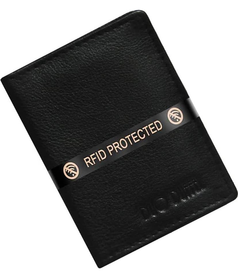 RFID Protected Genuine Black Leather Mini Credit Card Holder view 2