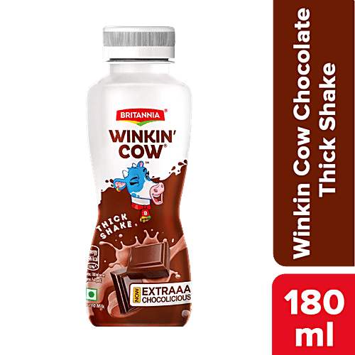 Britannia Winkin Cow Chocolicious Thick Milk Shake - Rich In Calcium, 180 ml Pet Bottle