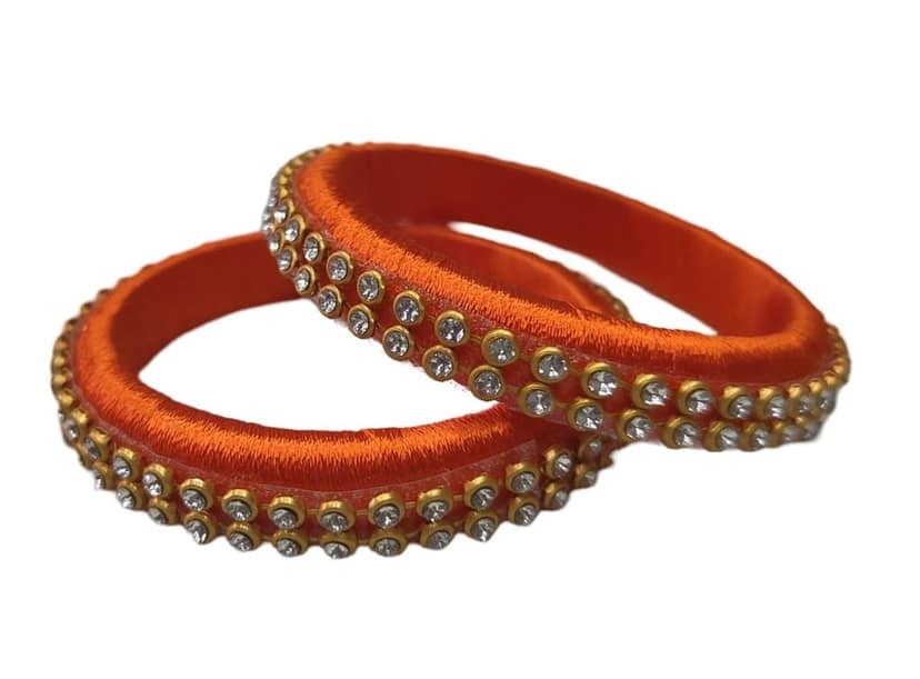 Orange Silk Thread Bangle Set with Stone Work for Women and Girls (Pack of 2)