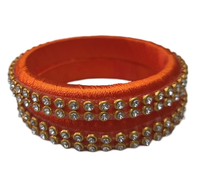 Orange Silk Thread Bangle Set with Stone Work for Women and Girls (Pack of 2) view 2