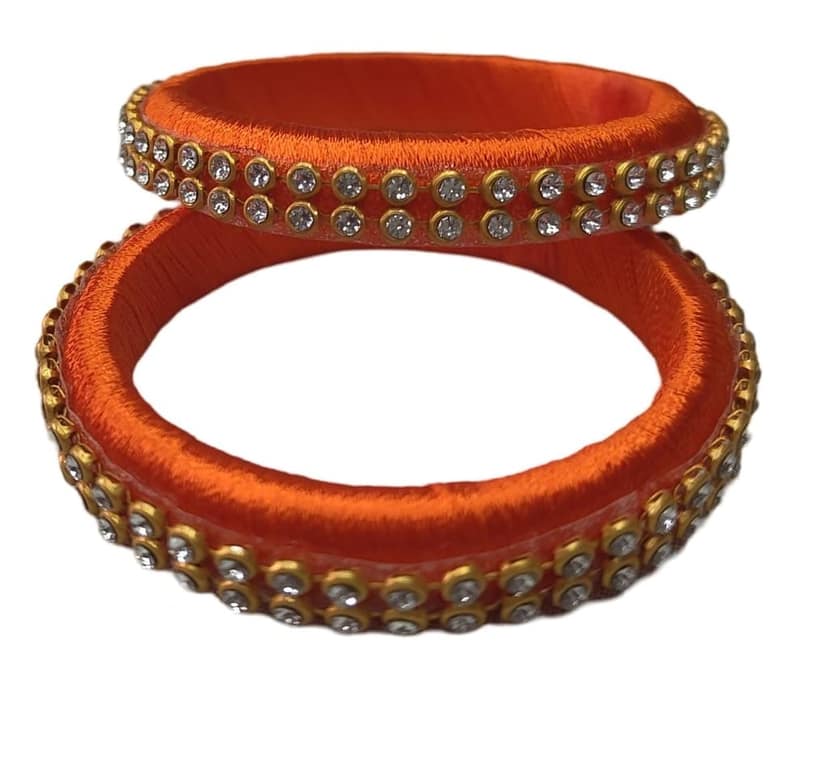 Orange Silk Thread Bangle Set with Stone Work for Women and Girls (Pack of 2) view 4