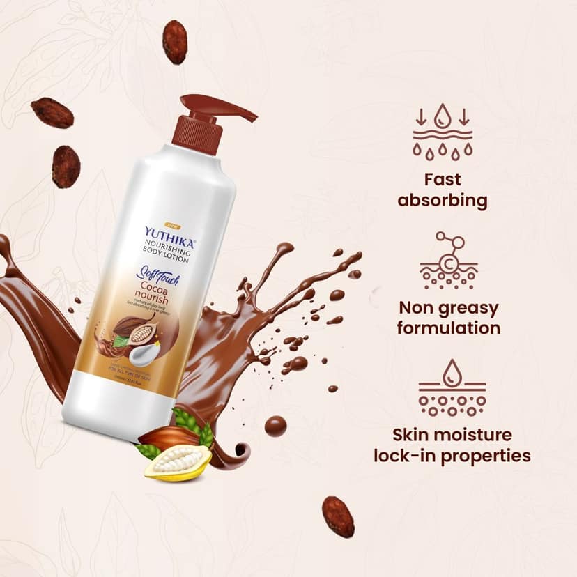 Yuthika Cocoa Nourish Body Lotion 1000ml, Soft Touch Cocoa Body Lotion for Long Lasting Moisture & Soothing Skin view 4