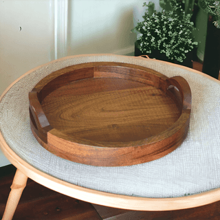 Nikhil Art Round Serving Tray, Wood Tray with Handles, Natural Wooden Tray/ Kitchen/Coffee Table