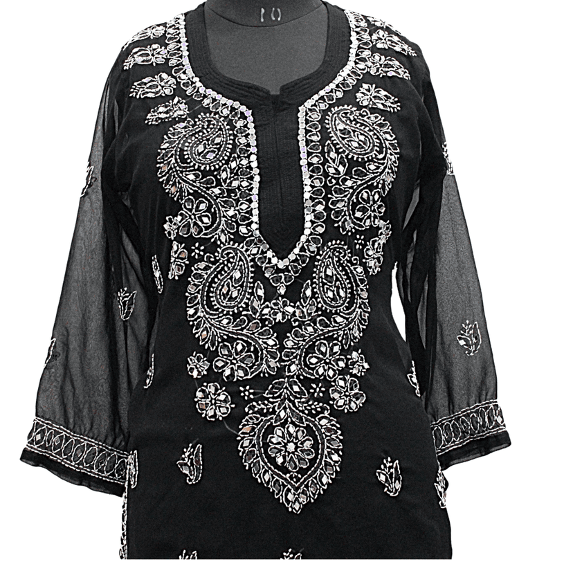 Chikankari Kurta Black view 2