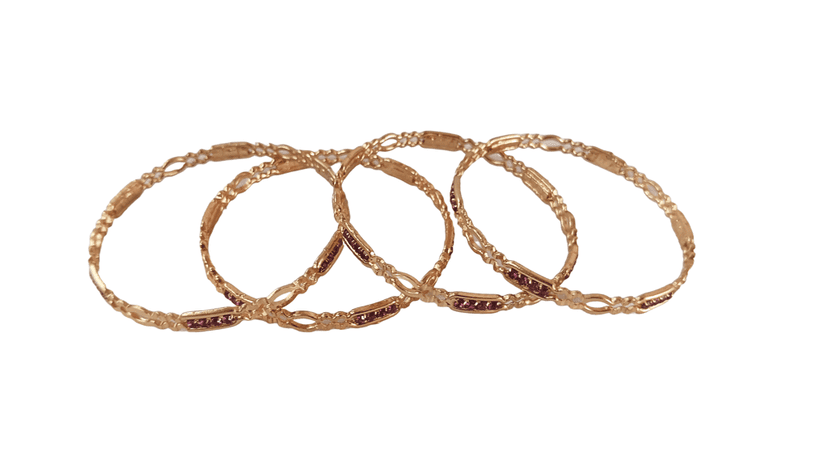 Gold Plated Ruby Bangle Set of 4