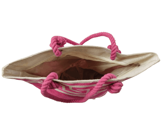 Pink and White Striped Tote Bag with Greek Key Design view 3