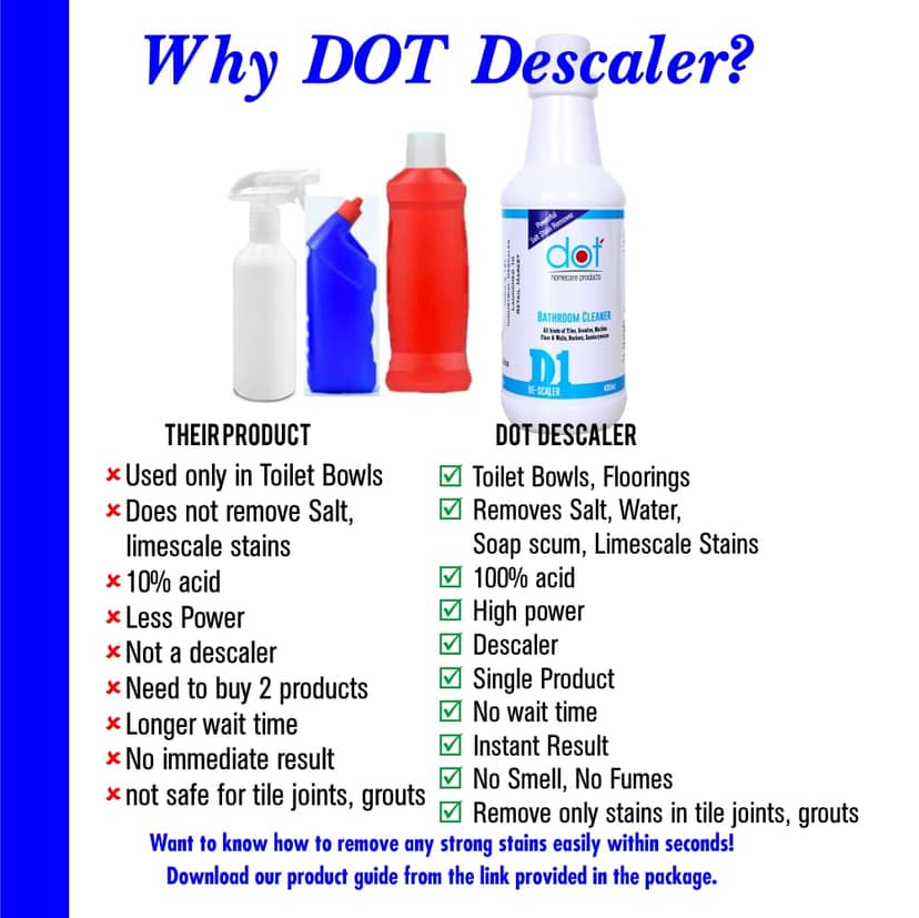 DOT Bathroom Tiles Cleaner Descaler, 400ml, Remove heavy salt stains, hard water marks, lime scale, calcium, soap scum, mold, rust and fungus on Walls, Floors -Strong Acid with ZERO FUMES & SMELL view 3
