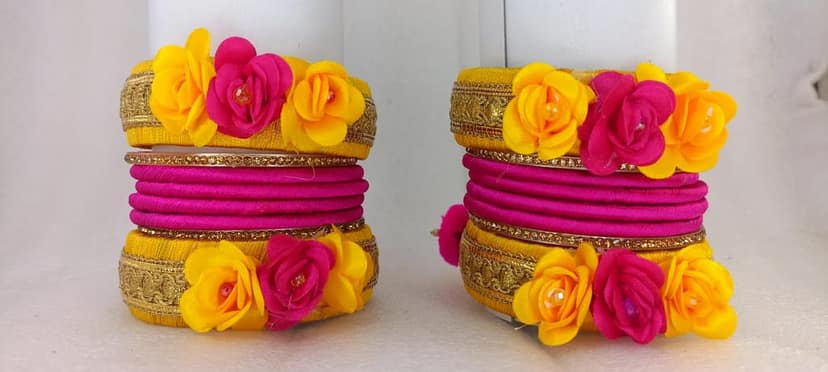 Haldi Ceremony Silk Thread Bangles set view 7