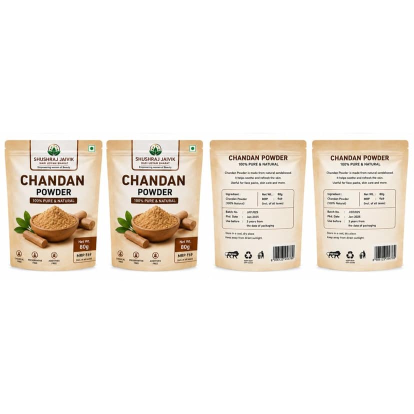 SHUSHRAJ JAIVIK Chandan Powder Combo Pack | 2 Pouches | 160g Total | 100% Pure & Natural Sandalwood Powder view 2