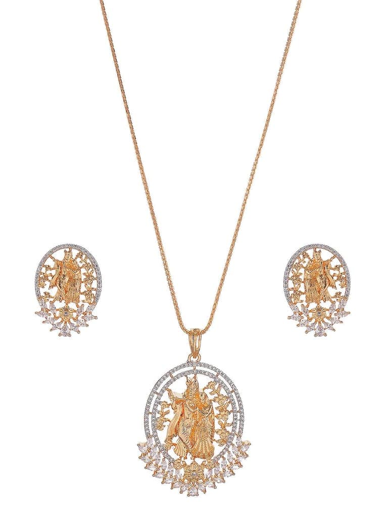 Gold Plated AD Zircon Minimal Temple Lord Krishna Pendant Jewellery Set view 7