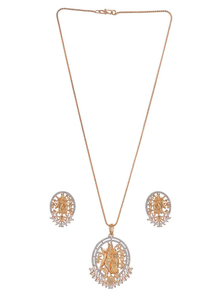 Gold Plated AD Zircon Minimal Temple Lord Krishna Pendant Jewellery Set view 8