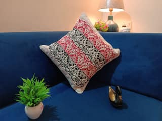 Luxury Hand Embroidered Decorative Throw Pillow Cover with intricate floral patterns and vibrant colors