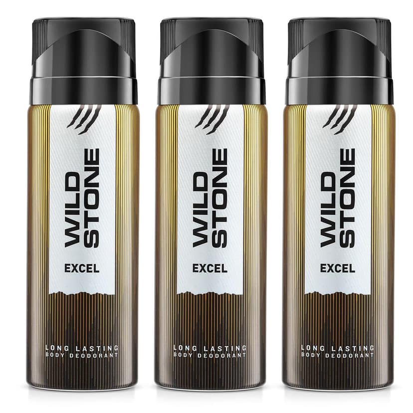 Wild Stone Excel Deodorant for Men, 150ml(Pack of 3) | Best Deo for Office | A Long-Lasting Body Spray for Men | Excel Body Spray with Woody Fragrance